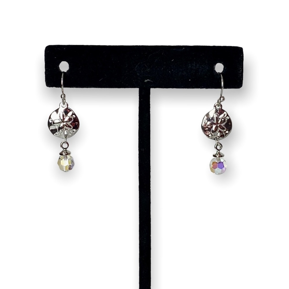 Swarovski Crystal Sand Dollar Earrings Silver Overlay